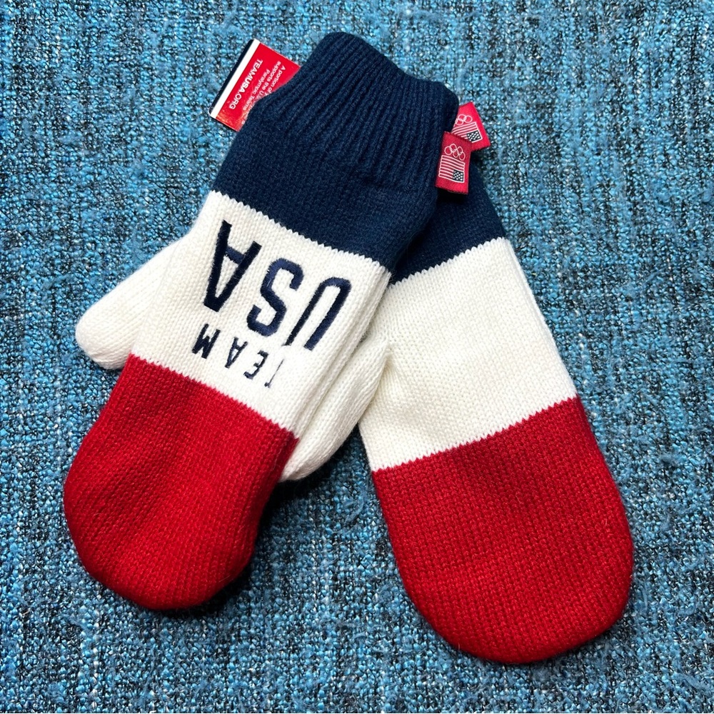 Team USA Apparel Olympics Knit Mitten Gloves Red White Blue Adult One Size NWT